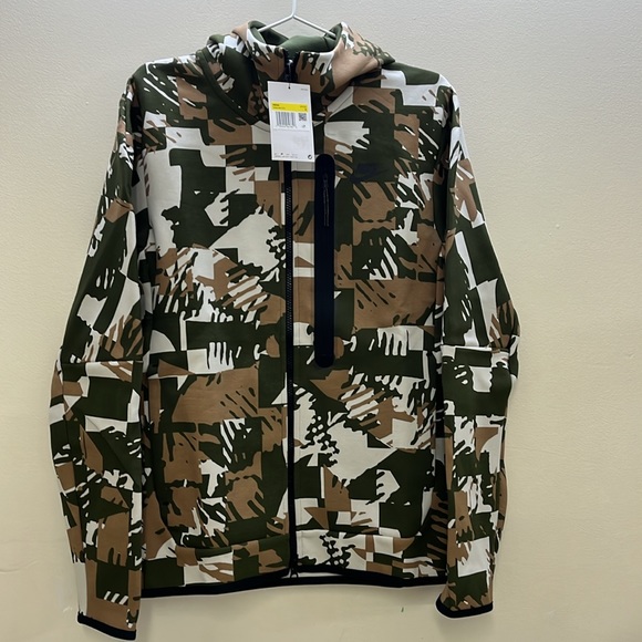 Nike Sportswear Men Tech Fleece Camo Full Zip Hoodie Size Small Green/White - Picture 6 of 9